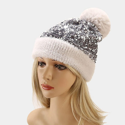 🔥Last Day 50% OFF - Winter Sparkly Sequin Pom Beanie